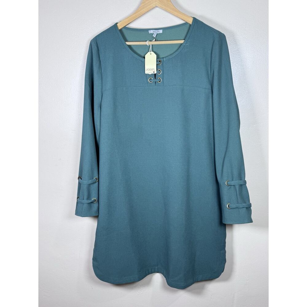 NWT Jodifl Womens Dress Long Sleeve Green Casual L Boho Lightweight